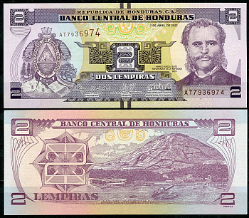 Гондурас 2 лемпира 2022 Марко Аурелио Сото, президент Pick 97 d  бумага  UNC (пресс) 450-65-1