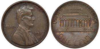 США 1 цент 1973 D, Линкольн KM 201 медь цинк 4122-241