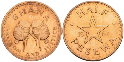 Гана 1/2 песевы 1967 KM 12 бронза PROOF 3711-323