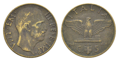 Италия 5 чентезимо 1941 KM 73a алюминиевая бронза 4636-437