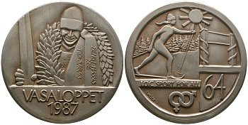 Швеция медаль ND (1987) Васалоппет - массовая лыжная марафонская гонка в 1987 году, вес 56,5 гр, диаметр 44 мм  серебро  UNC  00-00