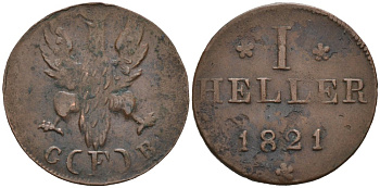 Франкфурт 1 геллер 1821 GB KM 301 медь 4564-647