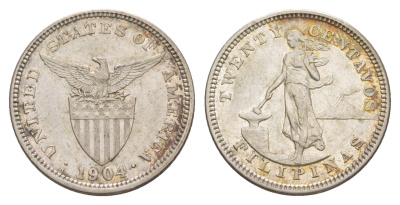 Филиппины 20 сентаво 1904 S KM 166 серебро 1527-1134