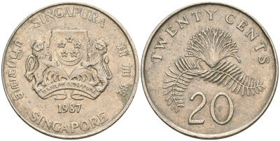 Сингапур 20 центов 1987 KM 52 медно-никель 4364-2527