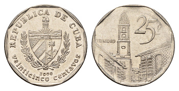 Куба 25 сентаво 2000 площадь в Тринидаде KM 577.2, JMA MC21, Schoen 715 сталь плакированная никелем 4114-1157