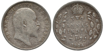 Британская Индия 2 анна 1904 Эдуард VII (1902-1910), KM 505 серебро 54-743