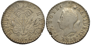 Гаити 50 сантимов 1832 29 год KM 20 серебро 633-231