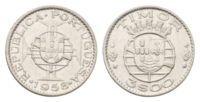 Португальский Тимор 3 эскудо 1958 год-тип KM 14 серебро 4669-815