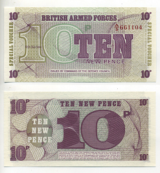 АНГЛИЯ 10 ПЕНСОВ 1972 6 СЕРИЯ, ДЛЯ ВООРУЖЁННЫХ СИЛ Pick M45 бумага UNC (ПРЕСС) 6287-32-3