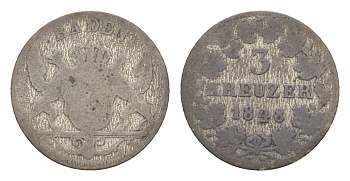 Баден 3 крейцера 1848 Леопольд (1830-1852) KM 211 серебро 4604-947
