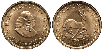 ЮАР 2 ранда 1965 KM 64 золото UNC 00-809-59