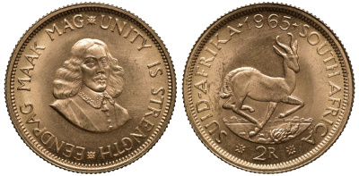 ЮАР 2 ранда 1965 KM 64 золото UNC 00-809-59