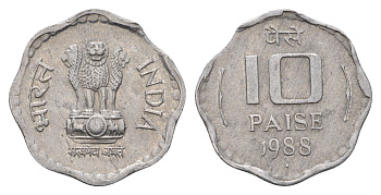 Индия 10 пайс 1988 брак выкус KM 39 алюминий UNC 4686-1055