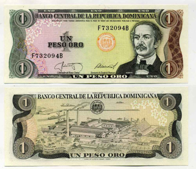 Доминиканская Республика 1 песо 1987 Хуан Пабло Дуарте Pick 126 b(1) бумага UNC (пресс) 8589-11-1-2