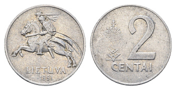 Литва 2 цента (сента) 1991 год-тип KM 86 алюминий 4689-1046