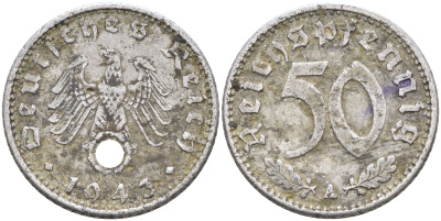 Германия 50 рейхспфеннигов 1943 А KM 96 J.372 алюминий    4589-233