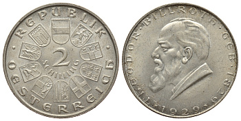 Австрия 2 шиллинга 1929 100 лет со дня рождения Теодора Бильрота KM 2844 серебро 413-511