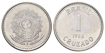 Бразилия 1 крузадо 1988 KM 605 нержавеющая сталь UNC 4670-1117