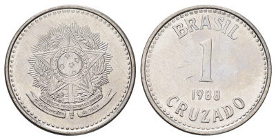 Бразилия 1 крузадо 1988 KM 605 нержавеющая сталь UNC 4670-1117