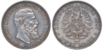 Пруссия 2 марки 1888 A, Фридрих III (1888) KM 510 серебро  aUNC  1531-1313
