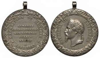 Франция медаль Наполеон III, за мексиканскую экспедицию 1862-1863 серебро 00-802-58