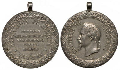 Франция медаль Наполеон III, за мексиканскую экспедицию 1862-1863 серебро 00-802-58