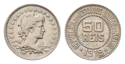 Бразилия 50 реалов (рейс) 1920 KM 517 медно-никель 72-1664