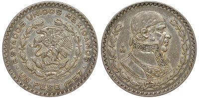 Мексика 1 песо 1957 Хосе Мария Морелос KM 459 серебро 4178-1226