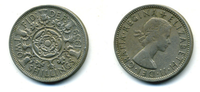 Великобритания 2 шиллинга (флорин) 1959 Елизавета II (1952-2022) KM 906, Spink 4146 медно-никель 89-1637