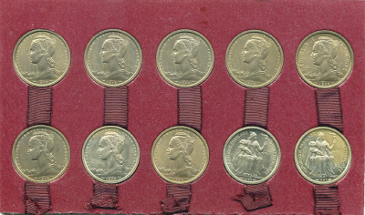 Французские Колонии набор из 23 пробных монет 1948-1949 ESSAI, Французские Колонии, в оригинальной картонной коробке UNC 7-1-34