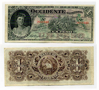 Гватемала, Кесальтенанго 1 песо 1900 Banco de Occidente Pick S175 a бумага VF 000-00-00