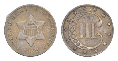США 3 цента 1852 KM 75 серебро 00-822-39