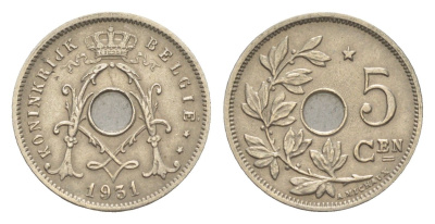 Бельгия 5 сантимов 1931 Belgie, Альберт I (1909-1934) KM 67 медно-никель 4640-1049