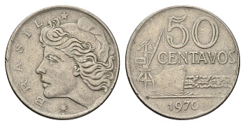 Бразилия 50 сентаво 1970 KM 580a медно-никель 4641-856