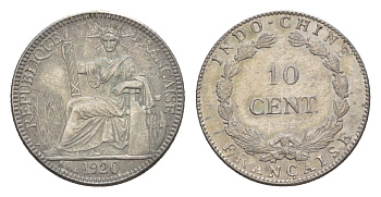 Французский Индокитай 10 сантимов 1920 год-тип KM 14 серебро 1526-1342