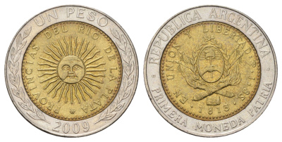 Аргентина 1 песо 2009 KM 112 биметалл UNC 4121-1056