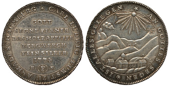 Ангальт-Бернбург-Шаумбург-Хойм 1/2 талера 1774 B(F)N/S, горнорудная добыча KM 1, Mann 847, Mueseler 1.4/2 серебро 10-015-09