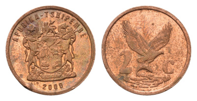 ЮАР 2 цента 2000 легенда на венда, орел с рыбой KM 159 сталь плакированная медью UNC 4694-334
