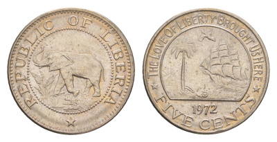 Либерия 5 центов 1972  KM 14 медно-никель  UNC 4659-465