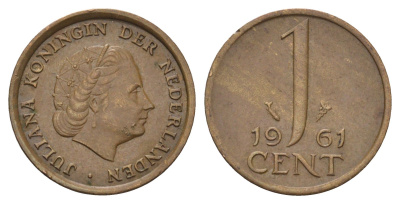 Нидерланды 1 цент 1961 Юлиана (1948-1980) KM 180 бронза 4174-863