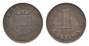 Латвия 1 сантим 1939 KM 10 бронза 4115-1027