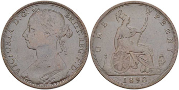 Великобритания 1 пенни 1890 Виктория (1837-1901) KM 755, Spink 3954 бронза 3460-215