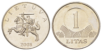 Литва 1 лит 2008 KM 111 медно-никель UNC 4624-714