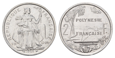 Французская Полинезия 2 франка 1995 KM 10 алюминий UNC 4118-747