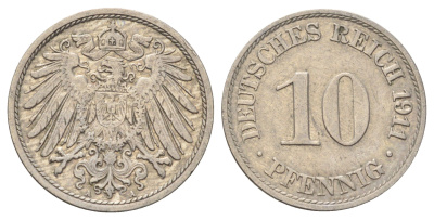 Германия 10 пфеннигов 1911 A KM 12, J. 13 медно-никель 4701-1119