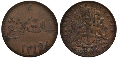 Нидерландская Восточная Индия 1 кепинг 1804 Суматра KM Tn1 медь 1524-1242