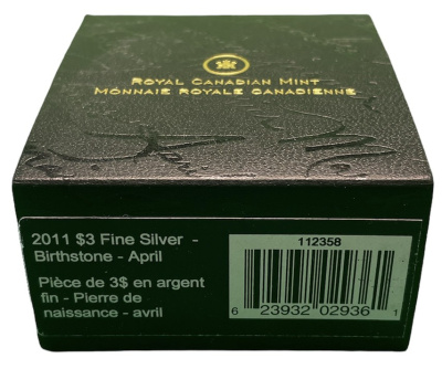 Канада 3 доллара 2011 на день рождения, апрель, камень месяца диамант KM NEW серебро PROOF 4-3-4-29