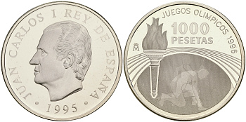 Испания 1000 песет 1995 XXVI олимпийские игры в Атланте 1996 года KM 952 серебро PROOF 1066-2-11