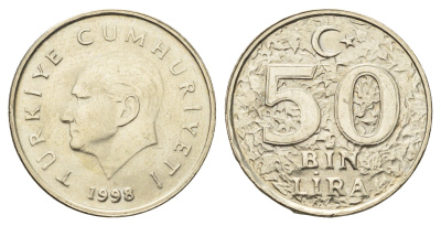 Турция 50000 лир 1998 Кемаль Ататюрк KM 1056 медь цинк никель UNC 4389-335