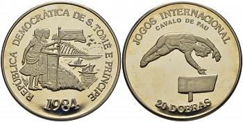 Сан-Томе и Принсипи 20 добра 1984 гимнастика KM 43 медно-никель PROOF 1077-1-52